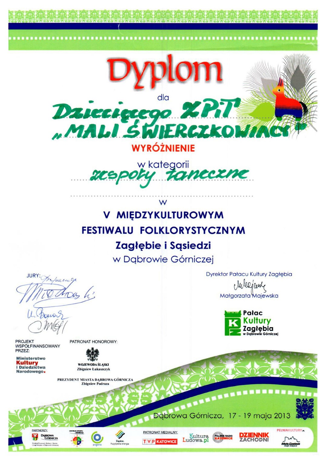 Wyróżnienie dla ZPiT Mali Świerczkowiacy w V Międzykulturowym Festiwalu Folklorystycznym Zagłębie i Sąsiedzi.